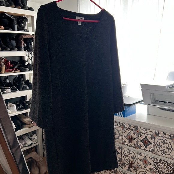 Beautiful grey polyester and wool knee dress - Picture 1 of 3